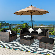 Costway - 6 Pieces Patio Rattan Furniture Set with Sectional Cushion-Black