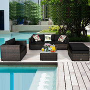 Costway - 6 Pieces Patio Rattan Furniture Set with Sectional Cushion-Black