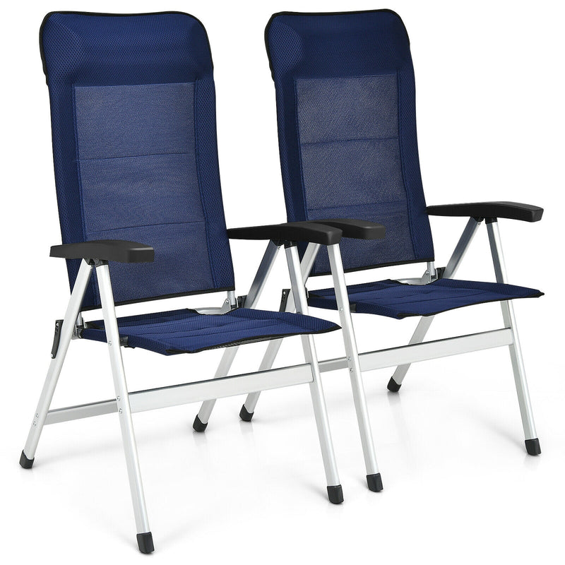 Costway - 2Pcs Patio Dining Chair with Adjust Portable Headrest-Blue