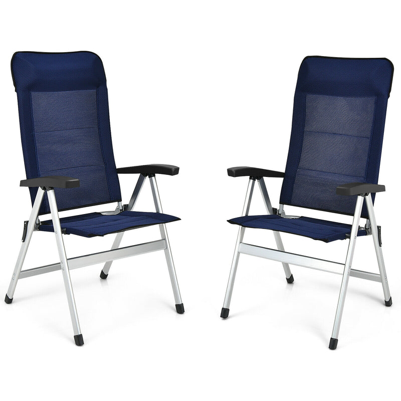 Costway - 2Pcs Patio Dining Chair with Adjust Portable Headrest-Blue