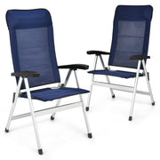 Costway - 2Pcs Patio Dining Chair with Adjust Portable Headrest-Blue