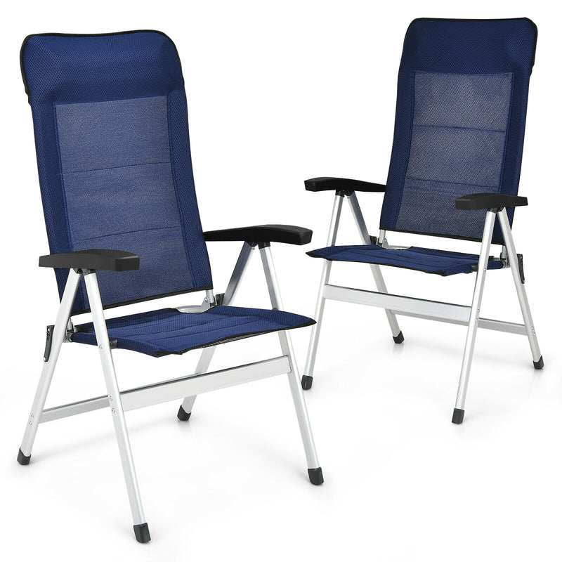 Costway - 2Pcs Patio Dining Chair with Adjust Portable Headrest-Blue