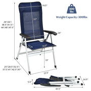 Costway - 2Pcs Patio Dining Chair with Adjust Portable Headrest-Blue