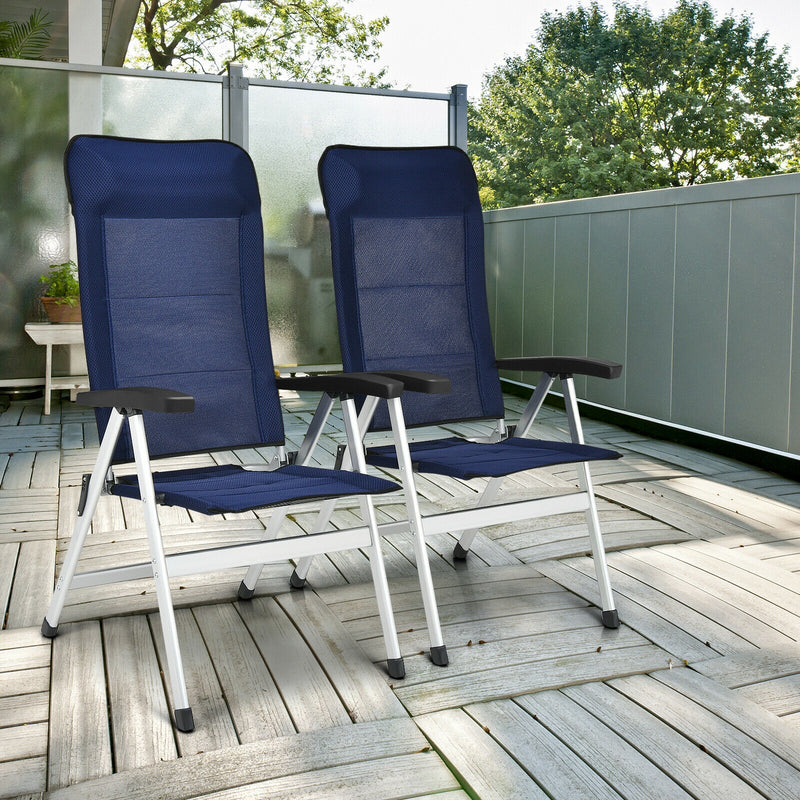 Costway - 2Pcs Patio Dining Chair with Adjust Portable Headrest-Blue