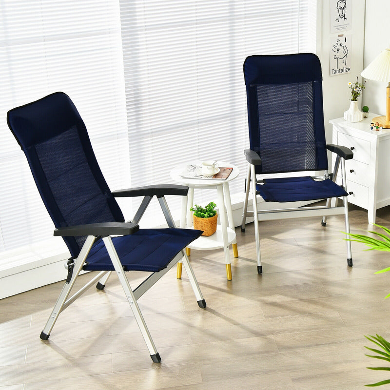 Costway - 2Pcs Patio Dining Chair with Adjust Portable Headrest-Blue