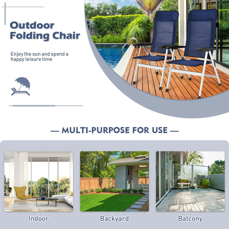 Costway - 2Pcs Patio Dining Chair with Adjust Portable Headrest-Blue