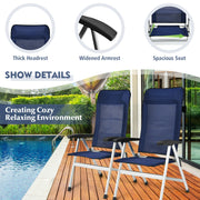Costway - 2Pcs Patio Dining Chair with Adjust Portable Headrest-Blue