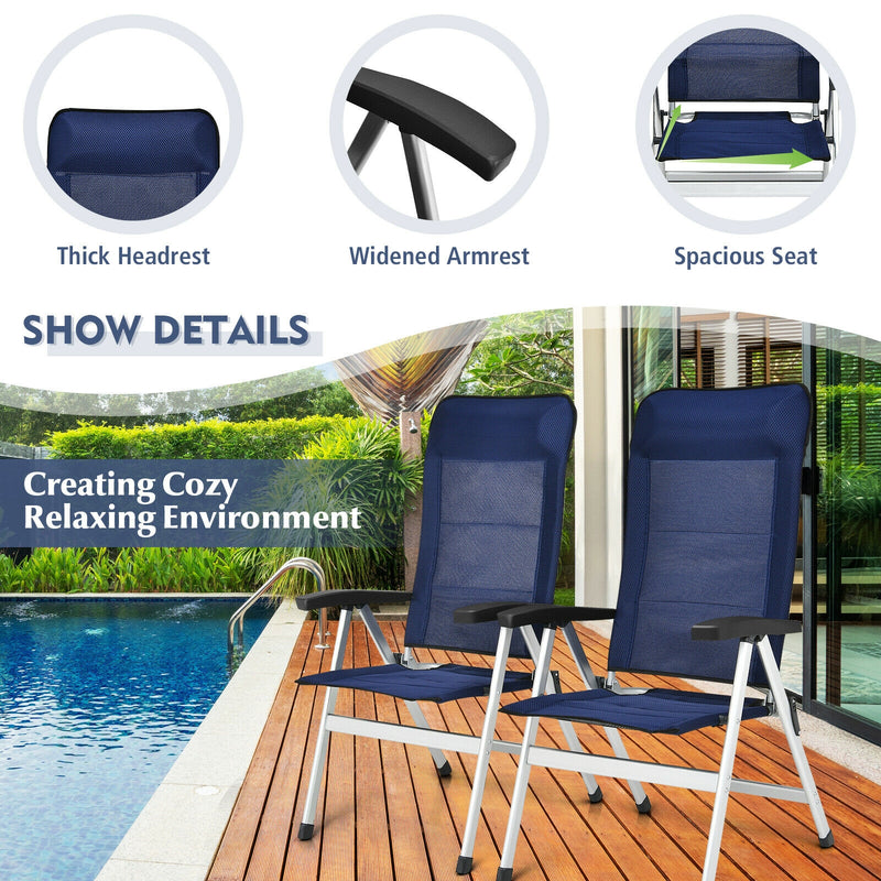 Costway - 2Pcs Patio Dining Chair with Adjust Portable Headrest-Blue
