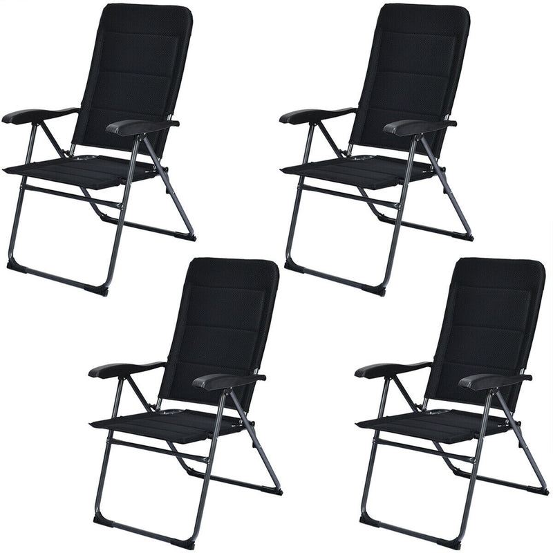 Costway - Set of 4 Patio Folding Chairs with Adjustable Backrest-Black