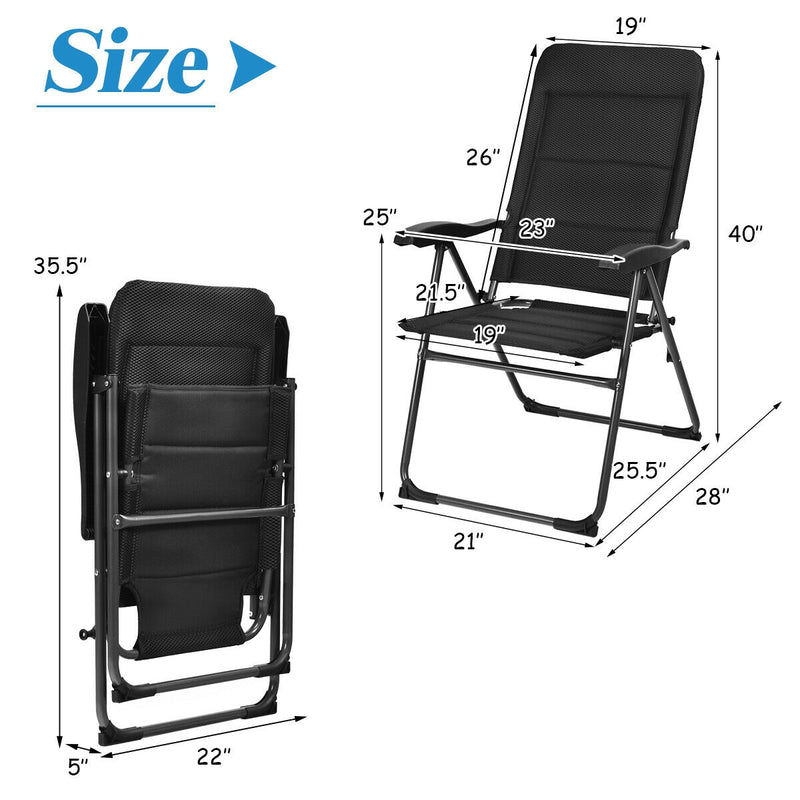 Costway - Set of 4 Patio Folding Chairs with Adjustable Backrest-Black