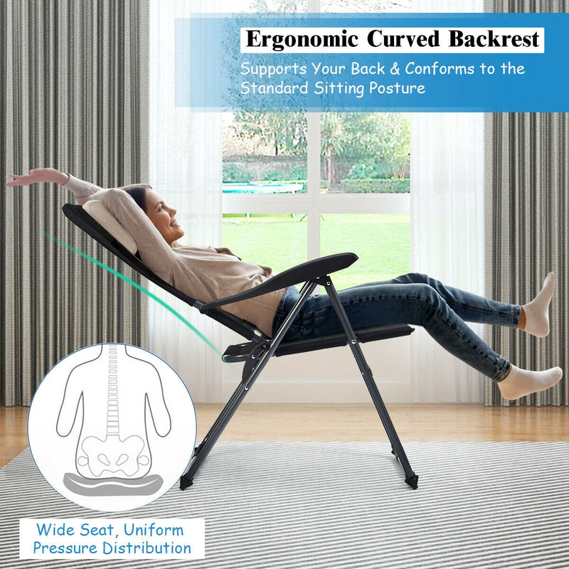 Costway - Set of 4 Patio Folding Chairs with Adjustable Backrest-Black