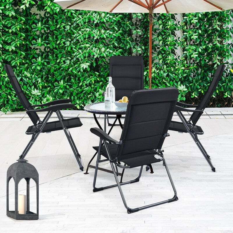 Costway - Set of 4 Patio Folding Chairs with Adjustable Backrest-Black