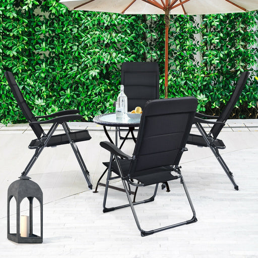 Costway - Set of 4 Patio Folding Chairs with Adjustable Backrest-Black