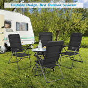 Costway - Set of 4 Patio Folding Chairs with Adjustable Backrest-Black