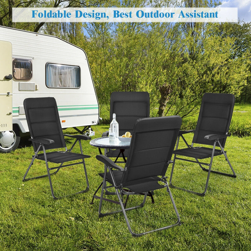 Costway - Set of 4 Patio Folding Chairs with Adjustable Backrest-Black