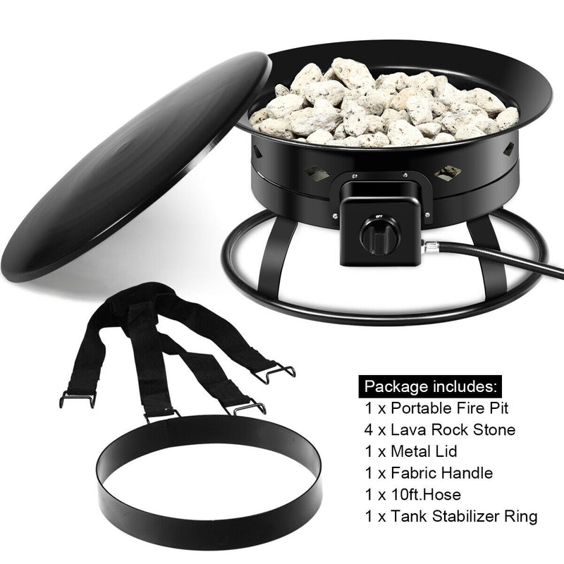 Costway - 58 000BTU Firebowl Outdoor Portable Propane Gas Fire Pit with Cover and Carry Kit