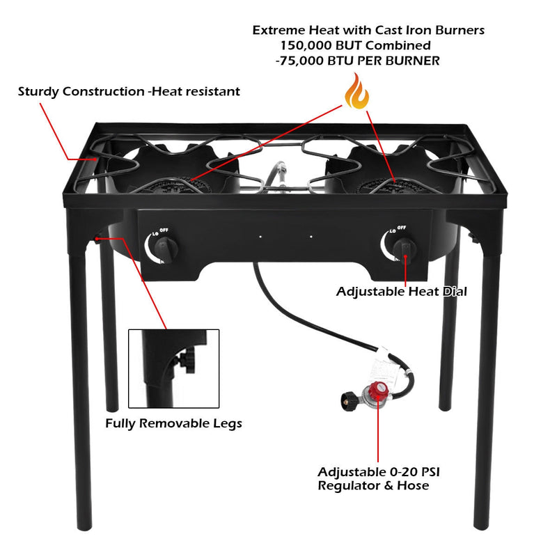 Costway - 150 000 BTU Double Burner Outdoor Stove BBQ Grill