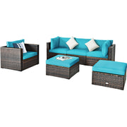 Costway - 6 Pieces Patio Rattan Furniture Set with Sectional Cushion-Turquoise