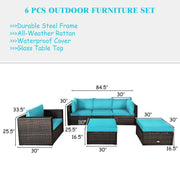 Costway - 6 Pieces Patio Rattan Furniture Set with Sectional Cushion-Turquoise
