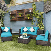 Costway - 6 Pieces Patio Rattan Furniture Set with Sectional Cushion-Turquoise