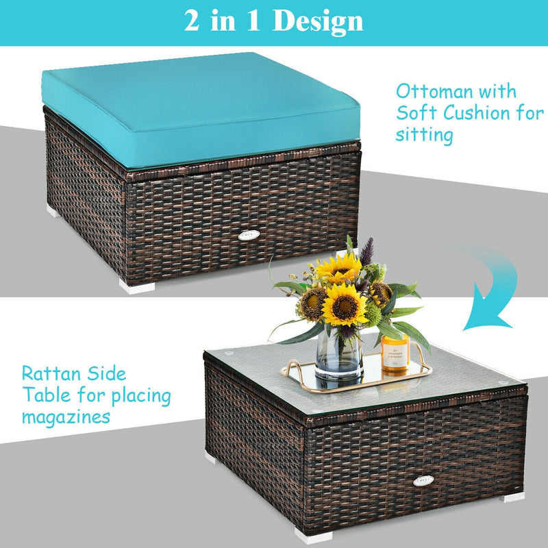 Costway - 6 Pieces Patio Rattan Furniture Set with Sectional Cushion-Turquoise