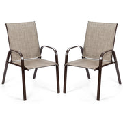 Costway - 2 Pcs Patio Chairs Outdoor Dining Chair with Armrest-Gray