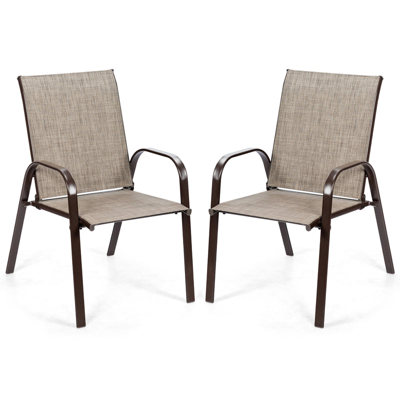 Costway - 2 Pcs Patio Chairs Outdoor Dining Chair with Armrest-Gray
