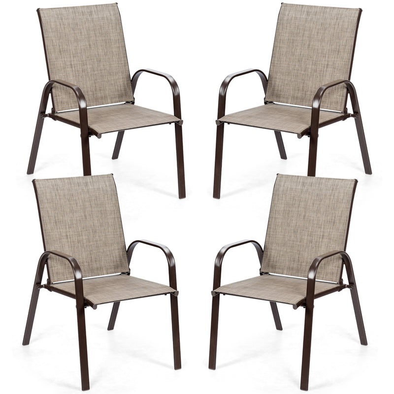 Costway - 2 Pcs Patio Chairs Outdoor Dining Chair with Armrest-Gray