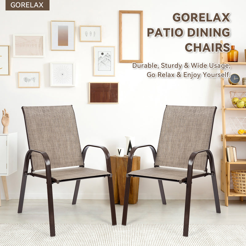Costway - 2 Pcs Patio Chairs Outdoor Dining Chair with Armrest-Gray