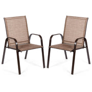 Costway - 2 Pcs Patio Chairs Outdoor Dining Chair with Armrest-Brown
