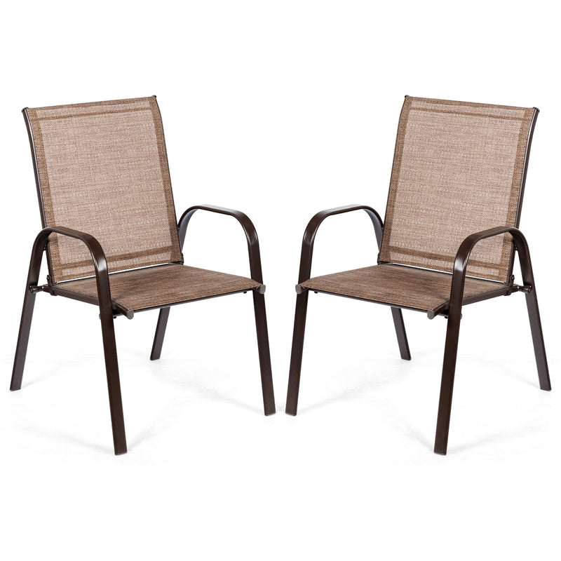 Costway - 2 Pcs Patio Chairs Outdoor Dining Chair with Armrest-Brown