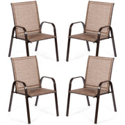 Costway - 2 Pcs Patio Chairs Outdoor Dining Chair with Armrest-Brown