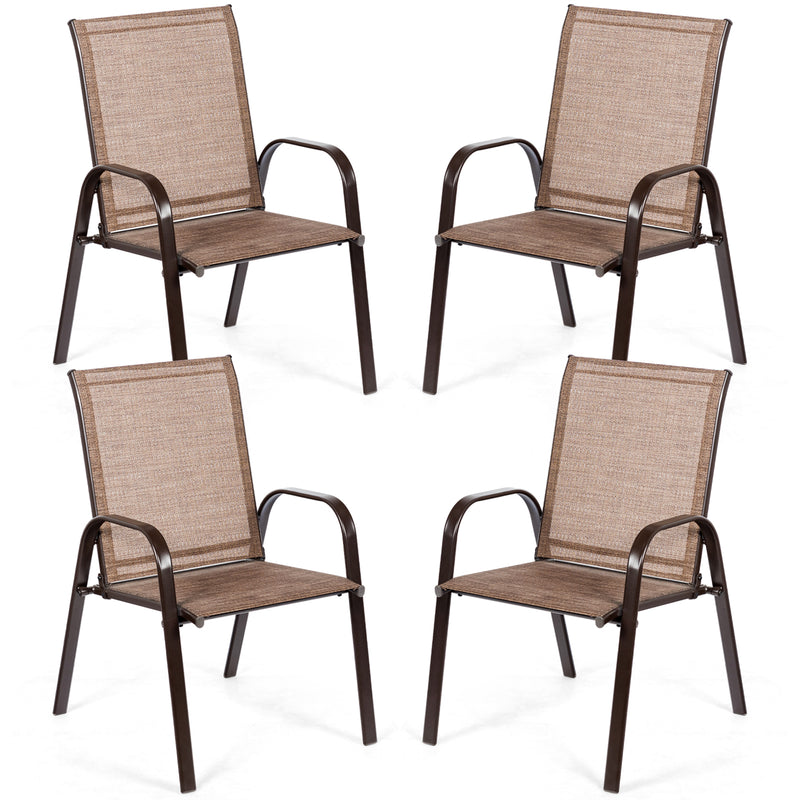 Costway - 2 Pcs Patio Chairs Outdoor Dining Chair with Armrest-Brown