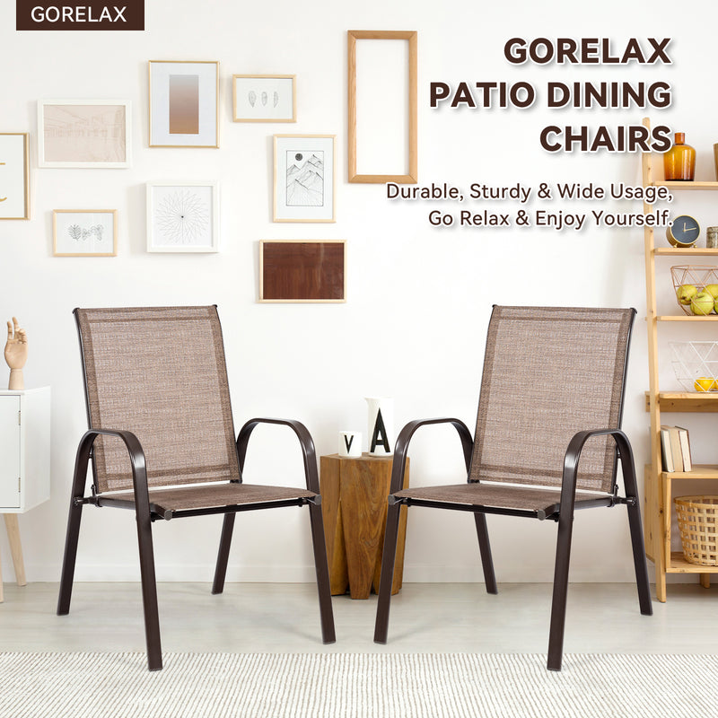 Costway - 2 Pcs Patio Chairs Outdoor Dining Chair with Armrest-Brown