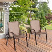 Costway - 2 Pcs Patio Chairs Outdoor Dining Chair with Armrest-Brown