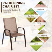 Costway - 2 Pcs Patio Chairs Outdoor Dining Chair with Armrest-Brown