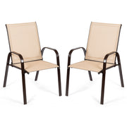 Costway - 2 Pcs Patio Chairs Outdoor Dining Chair with Armrest-Beige