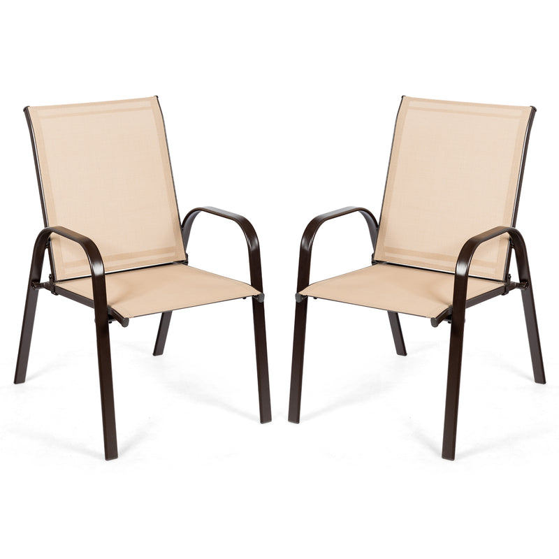 Costway - 2 Pcs Patio Chairs Outdoor Dining Chair with Armrest-Beige