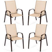Costway - 2 Pcs Patio Chairs Outdoor Dining Chair with Armrest-Beige