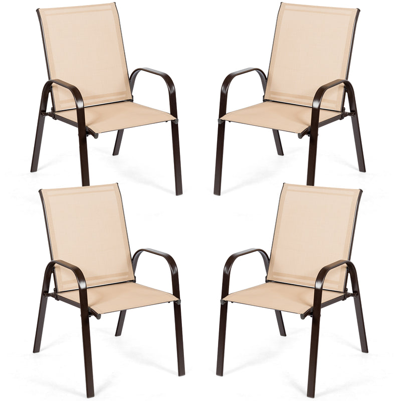 Costway - 2 Pcs Patio Chairs Outdoor Dining Chair with Armrest-Beige