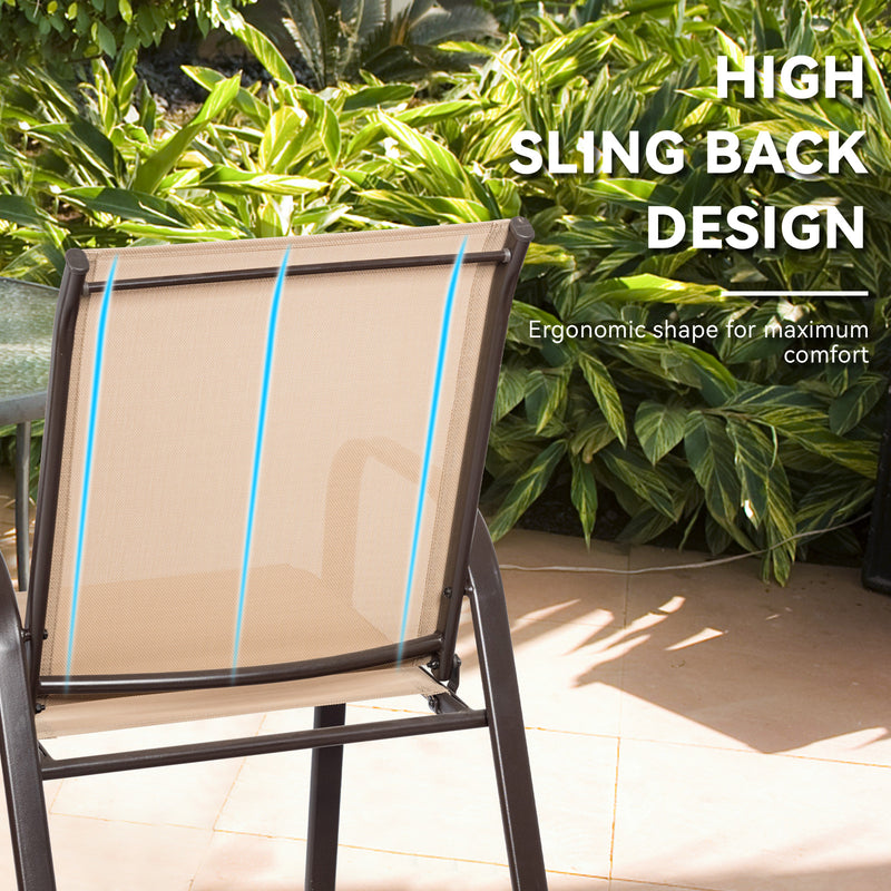 Costway - 2 Pcs Patio Chairs Outdoor Dining Chair with Armrest-Beige
