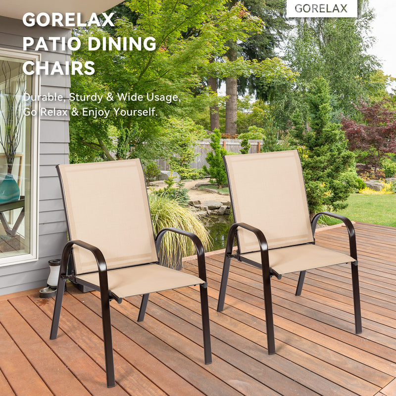 Costway - 2 Pcs Patio Chairs Outdoor Dining Chair with Armrest-Beige