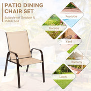 Costway - 2 Pcs Patio Chairs Outdoor Dining Chair with Armrest-Beige