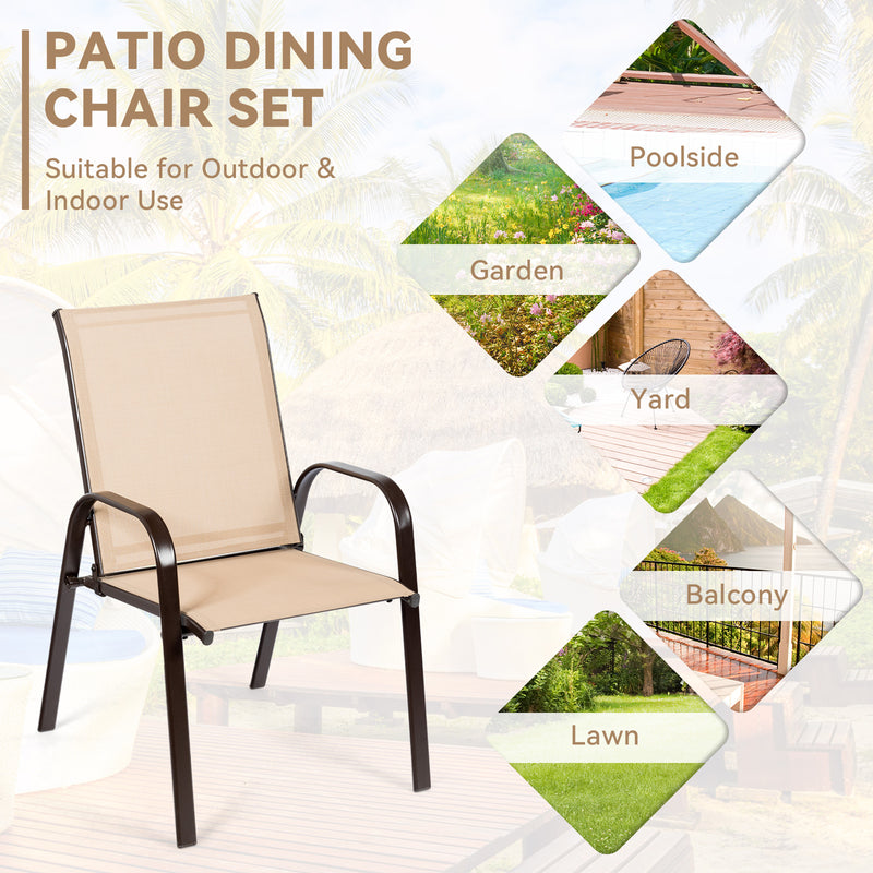 Costway - 2 Pcs Patio Chairs Outdoor Dining Chair with Armrest-Beige