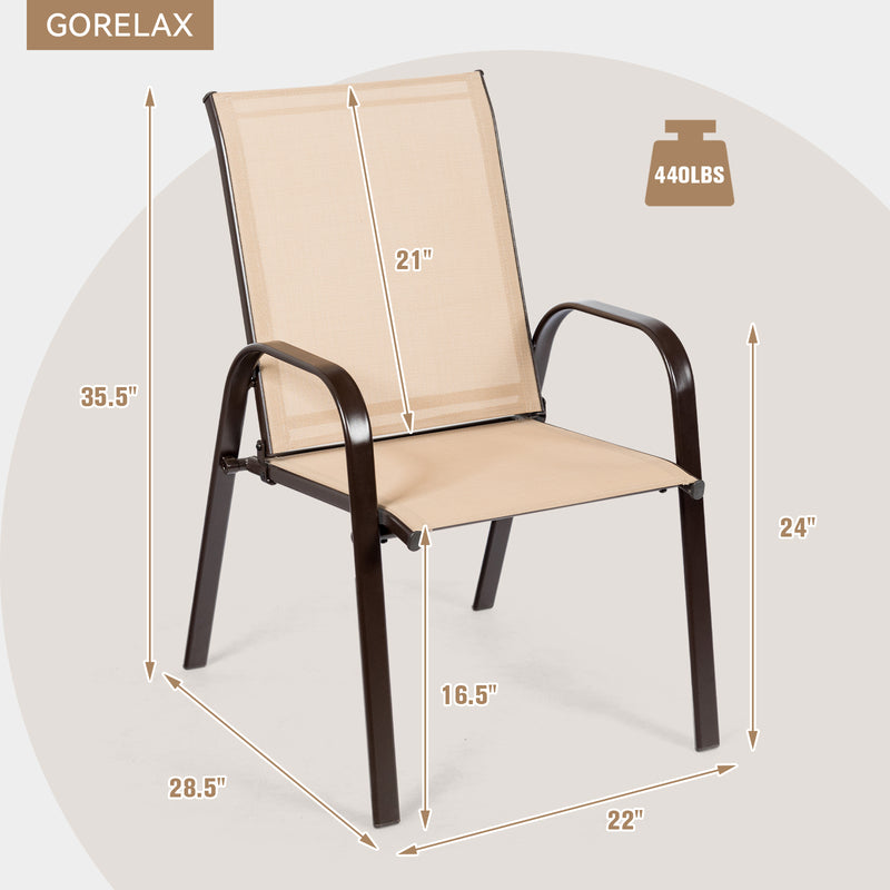 Costway - 2 Pcs Patio Chairs Outdoor Dining Chair with Armrest-Beige