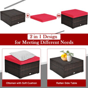 Costway - 4 Pcs Ottoman Garden Deck Patio Rattan Wicker Furniture Set Cushioned Sofa-Red