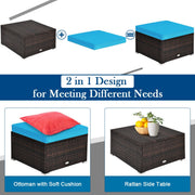 Costway - 4 Pcs Ottoman Garden Deck Patio Rattan Wicker Furniture Set Cushioned Sofa-Turquoise