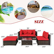 Costway - 5 Pcs Outdoor Patio Rattan Furniture Set Sectional Conversation with Cushions-Red