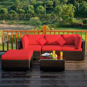 Costway - 5 Pcs Outdoor Patio Rattan Furniture Set Sectional Conversation with Cushions-Red