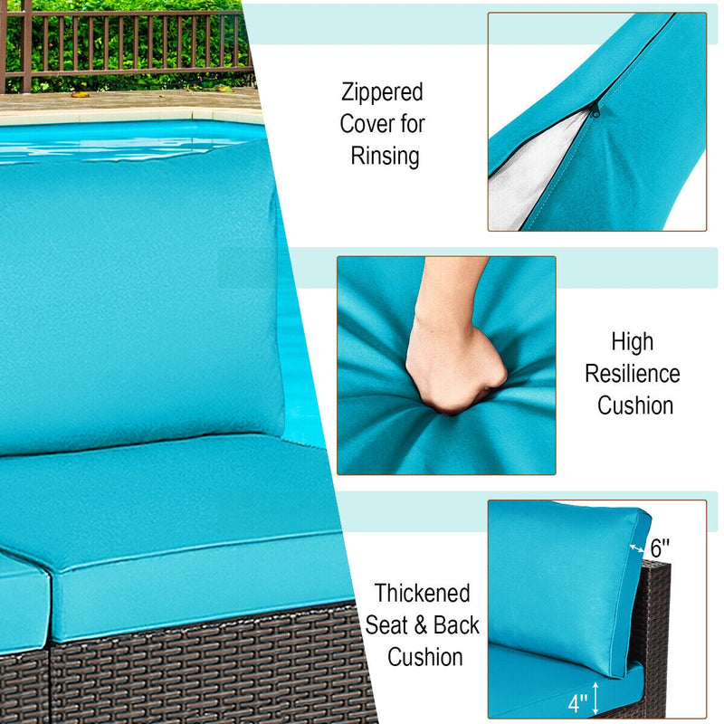 Costway - 2 Pieces Patio Rattan Armless Sofa Set with 2 Cushions and 2 Pillows-Blue
